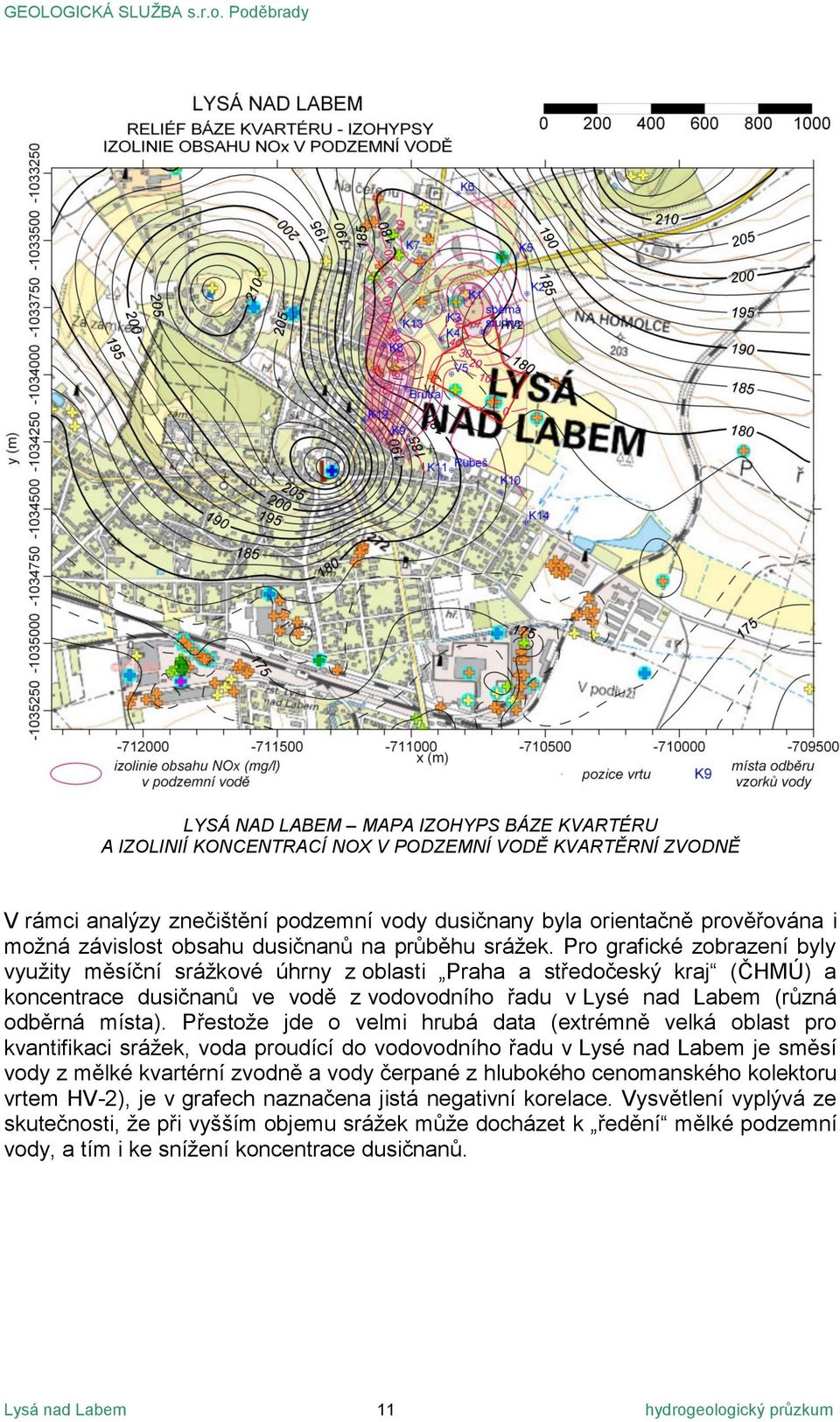 Pro grafické zobrazení byly využity měsíční srážkové úhrny z oblasti Praha a středočeský kraj (ČHMÚ) a koncentrace dusičnanů ve vodě z vodovodního řadu v Lysé nad Labem (různá odběrná místa).