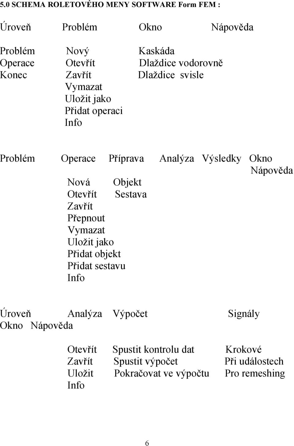 Nápověda Nová Objekt Otevřít Sestava Zavřít Přepnout Vymazat Uložit jako Přidat objekt Přidat sestavu Info Úroveň Analýza Výpočet