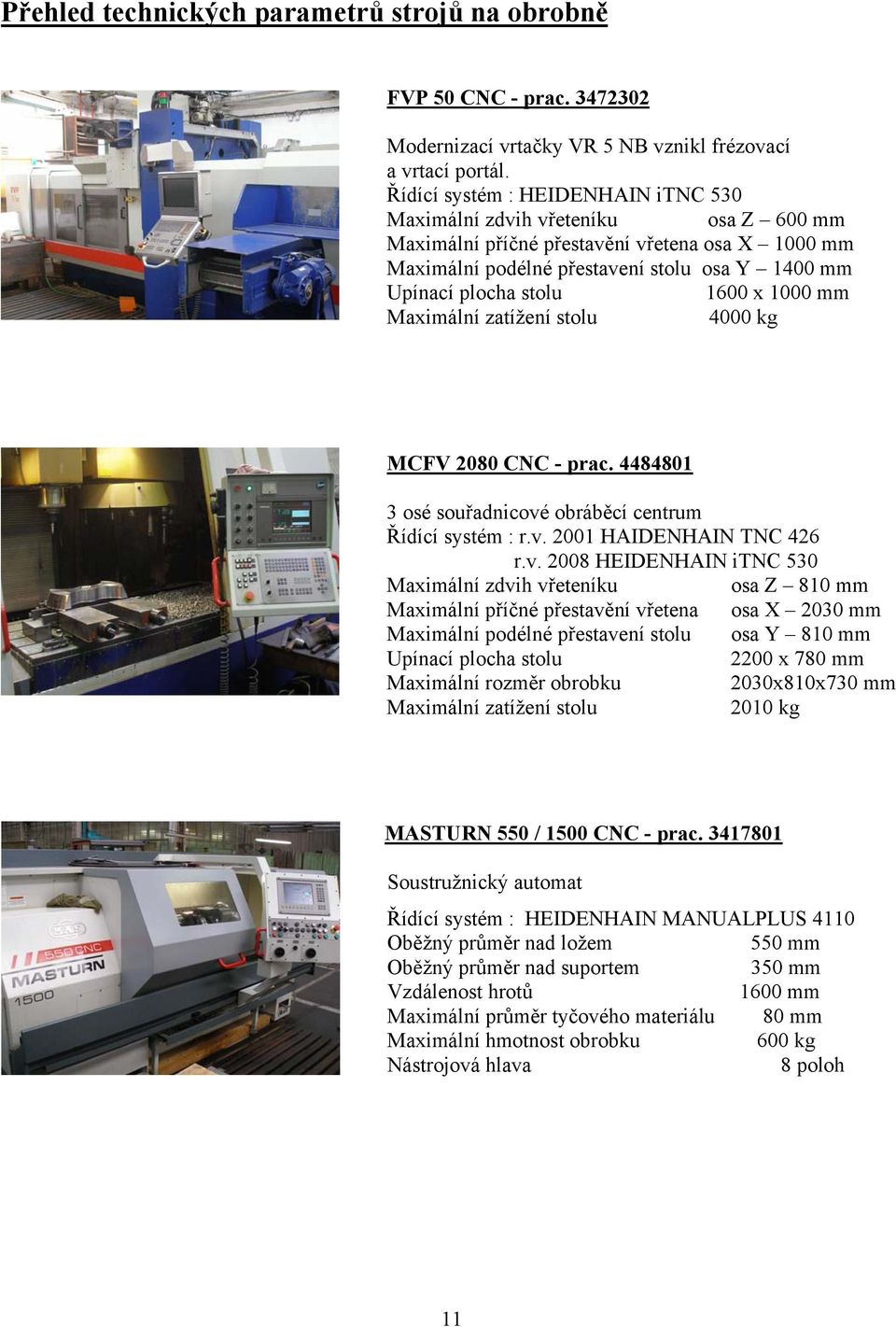 x 1000 mm Maximální zatížení stolu 4000 kg MCFV 2080 CNC - prac. 4484801 3 osé souřadnicové