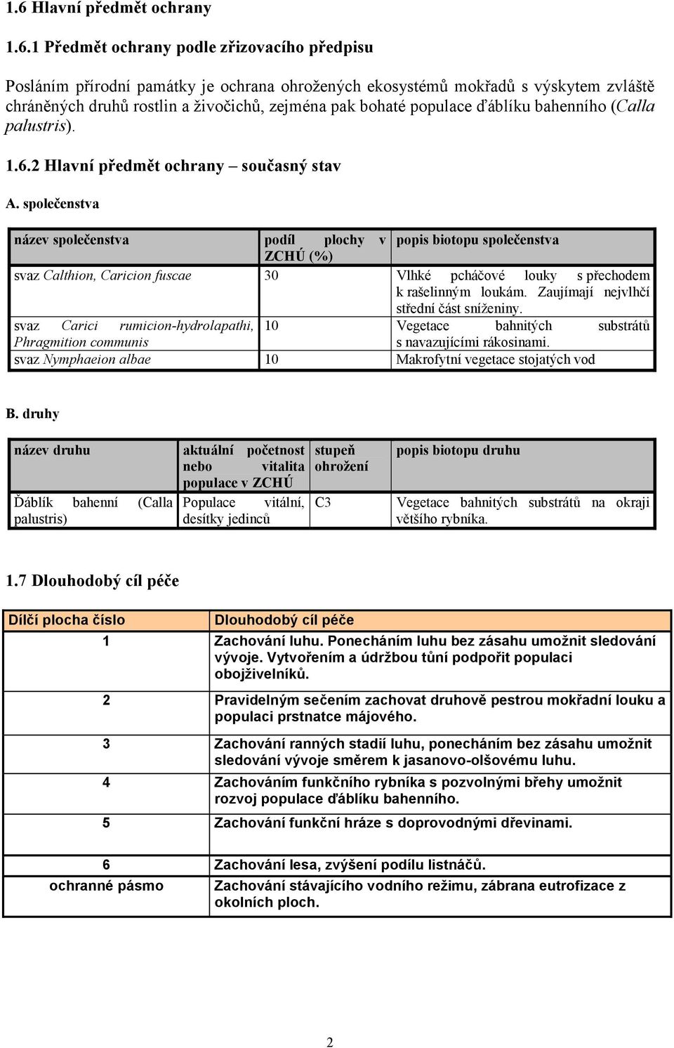 společenstva název společenstva podíl plochy v popis biotopu společenstva ZCHÚ (%) svaz Calthion, Caricion fuscae 30 Vlhké pcháčové louky s přechodem k rašelinným loukám.