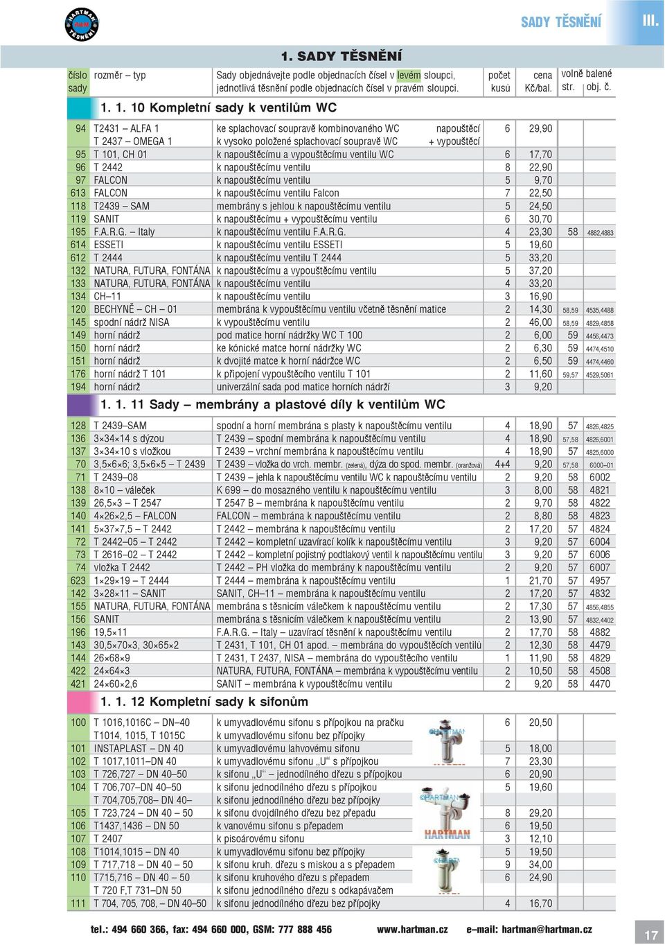 94 T2431 ALFA 1 ke splachovací soupravě kombinovaného WC napouštěcí 6 29,90 T 2437 OMEGA 1 k vysoko položené splachovací soupravě WC + vypouštěcí 95 T 101, CH 01 k napouštěcímu a vypouštěcímu ventilu