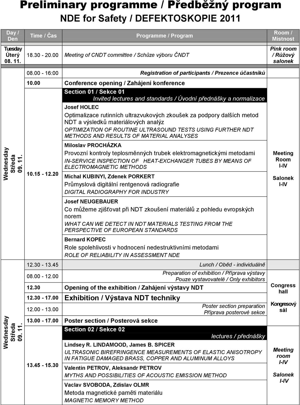 00 Conference opening / Zahájení konference Section 01 / Sekce 01 Invited lectures and standards / Úvodní přednášky a normalizace Josef HOLEC Optimalizace rutinních ultrazvukových zkoušek za podpory