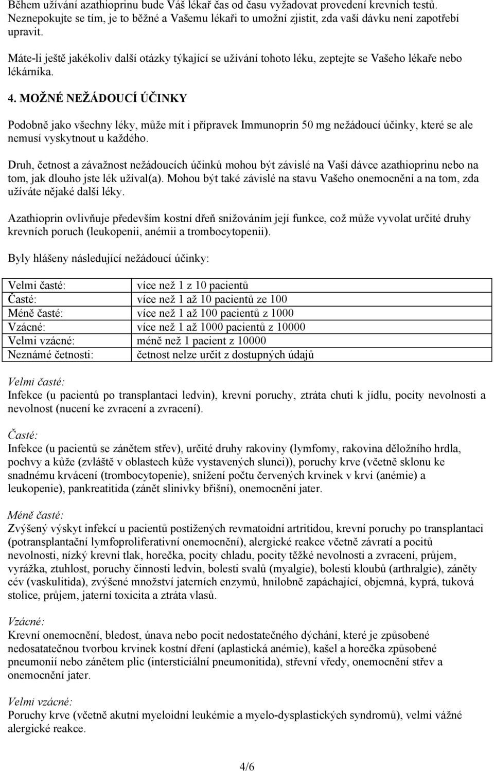 MOŽNÉ NEŽÁDOUCÍ ÚČINKY Podobně jako všechny léky, může mít i přípravek Immunoprin 50 mg nežádoucí účinky, které se ale nemusí vyskytnout u každého.