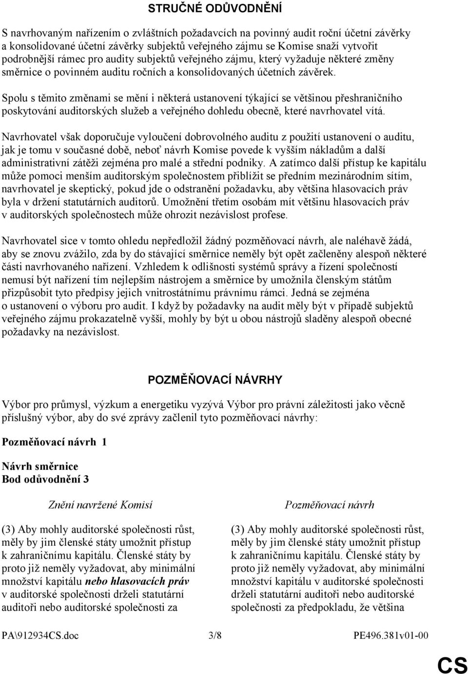 Spolu s těmito změnami se mění i některá ustanovení týkající se většinou přeshraničního poskytování auditorských služeb a veřejného dohledu obecně, které navrhovatel vítá.