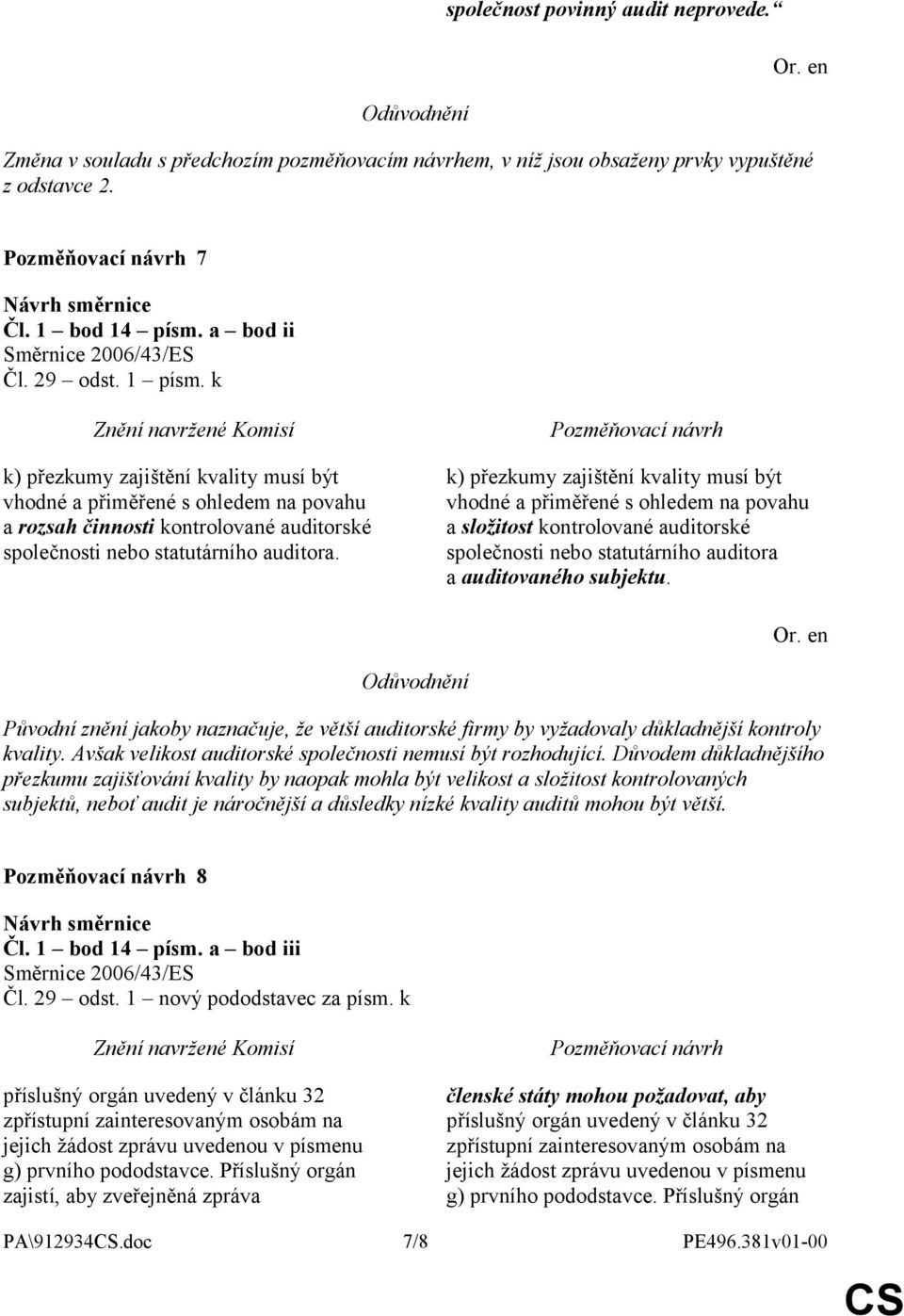 k) přezkumy zajištění kvality musí být vhodné a přiměřené s ohledem na povahu a složitost kontrolované auditorské společnosti nebo statutárního auditora a auditovaného subjektu.