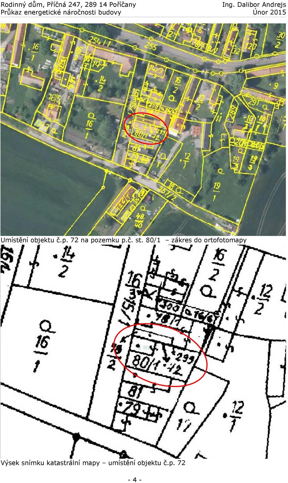 2015 Umístění objektu č.p. 72 na pozemku p.č. st.
