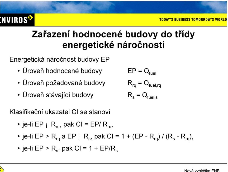 fuel,rq R s = Q fuel,s Klasifikační ukazatel CI se stanoví je-li EP R rq, pak CI = EP/ R rq,