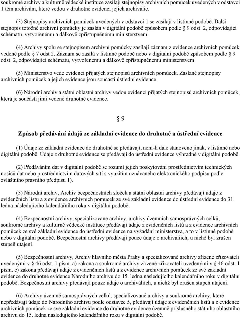 2, odpovídající schématu, vytvořenému a dálkově zpřístupněnému ministerstvem. (4) Archivy spolu se stejnopisem archivní pomůcky zasílají záznam z evidence archivních pomůcek vedené podle 7 odst 2.