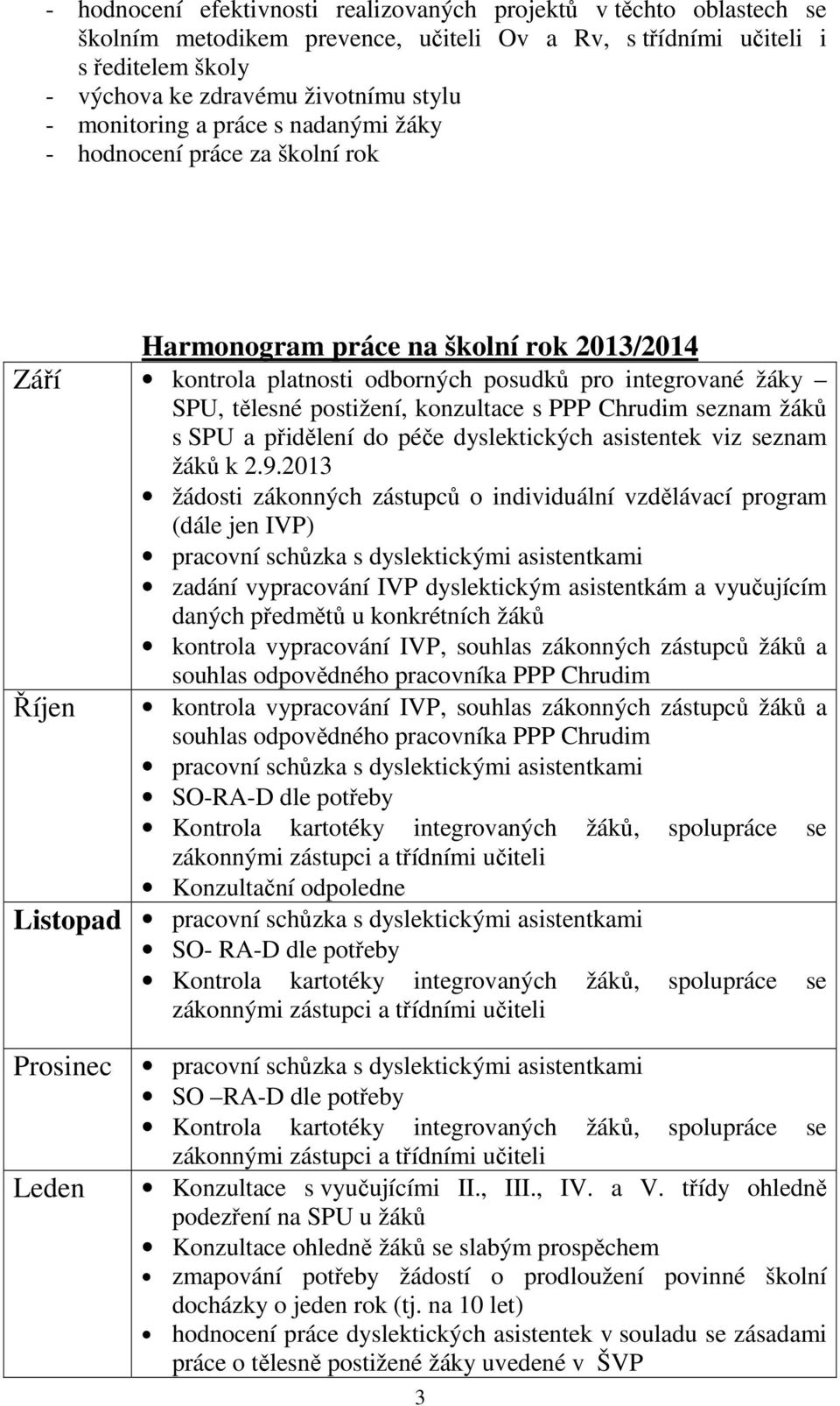 konzultace s PPP Chrudim seznam žáků s SPU a přidělení do péče dyslektických asistentek viz seznam žáků k 2.9.