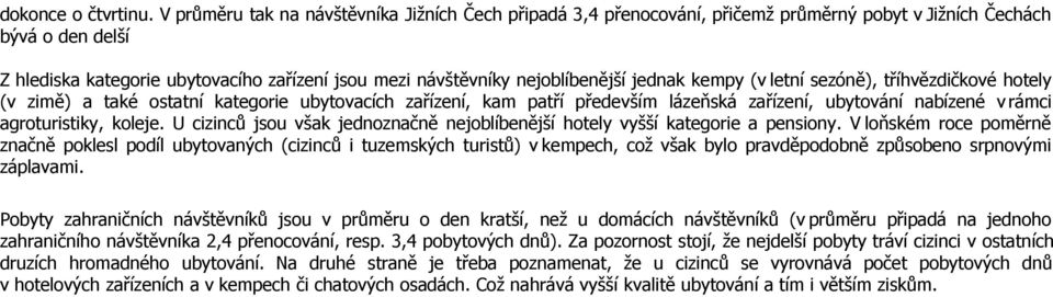 nejoblíbenější jednak kempy (v letní sezóně), tříhvězdičkové hotely (v zimě) a také ostatní kategorie ubytovacích zařízení, kam patří především lázeňská zařízení, ubytování nabízené v rámci