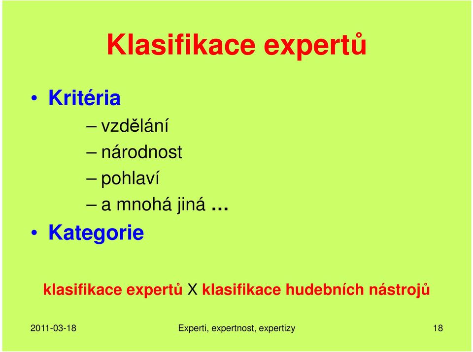 klasifikace expertů X klasifikace hudebních