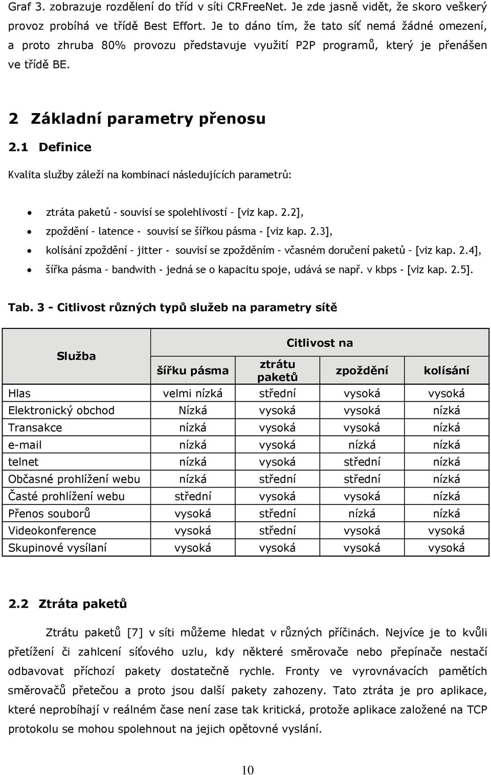 1 Definice Kvalita služby záleží na kombinaci následujících parametrů: ztráta paketů - souvisí se spolehlivostí [viz kap. 2.