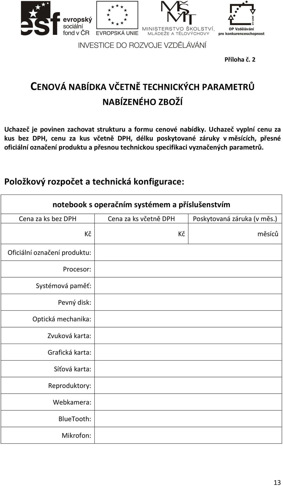 vyznačených parametrů.