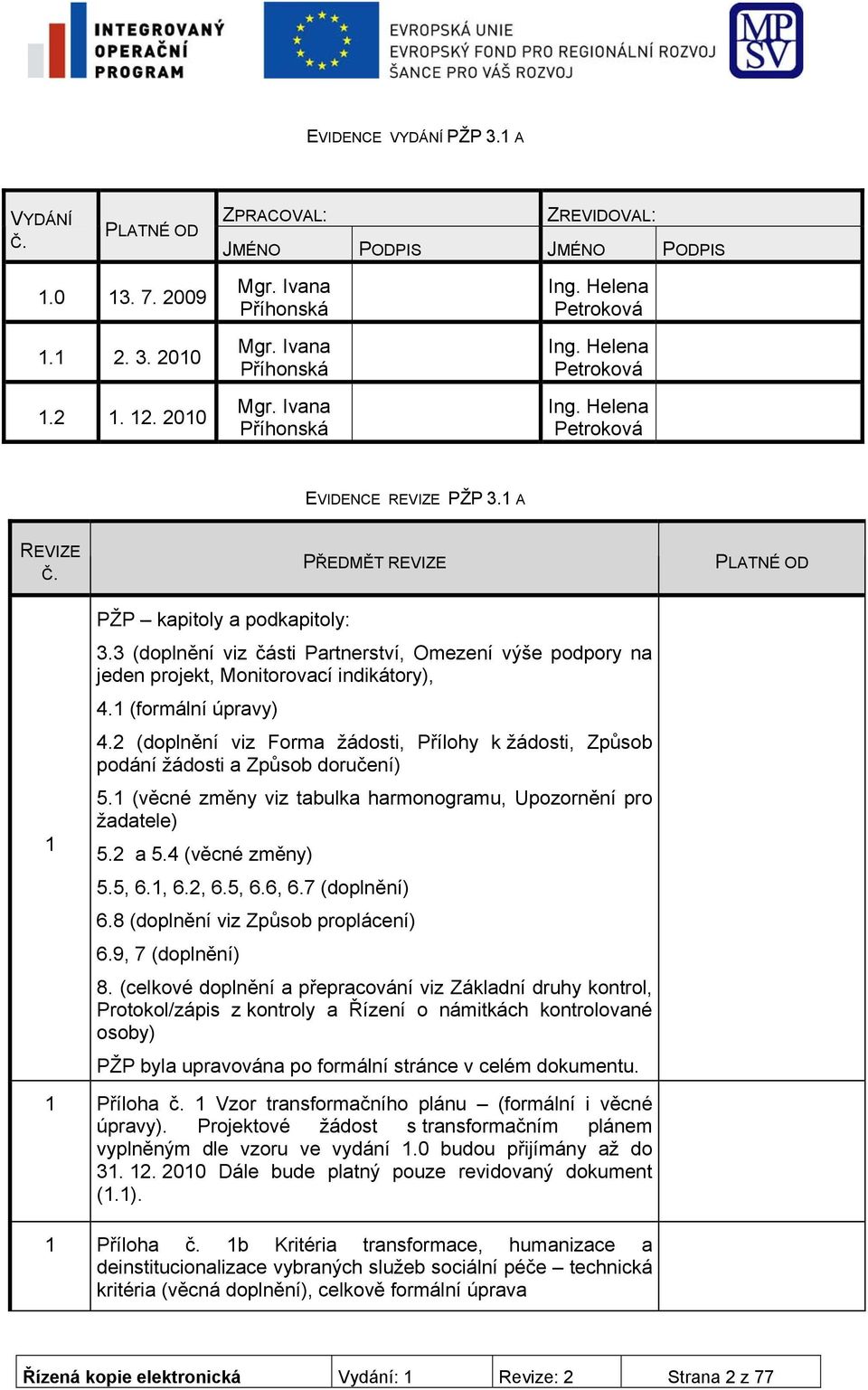 3 (doplnění viz části Partnerství, Omezení výše podpory na jeden projekt, Monitorovací indikátory), 4.1 (formální úpravy) 4.