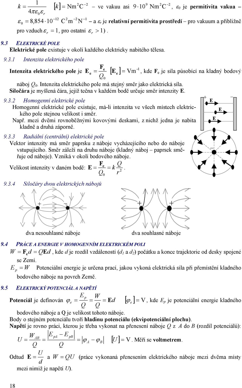 Siločáa je yšlená čáa, jejíž ečna každé bodě učuje sě inenziy E., kde F e je síla působíí na kladný bodoý 9.3.