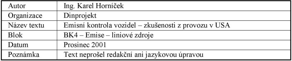 Emisní kontrola vozidel zkušenosti z provozu v USA