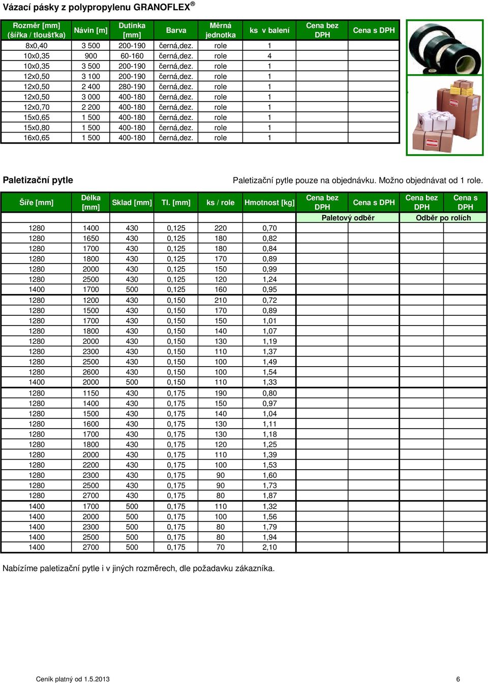 role 1 15x0,65 1 500 400-180 černá,dez. role 1 15x0,80 1 500 400-180 černá,dez. role 1 16x0,65 1 500 400-180 černá,dez. role 1 Cena s Paletizační pytle Paletizační pytle pouze na objednávku.