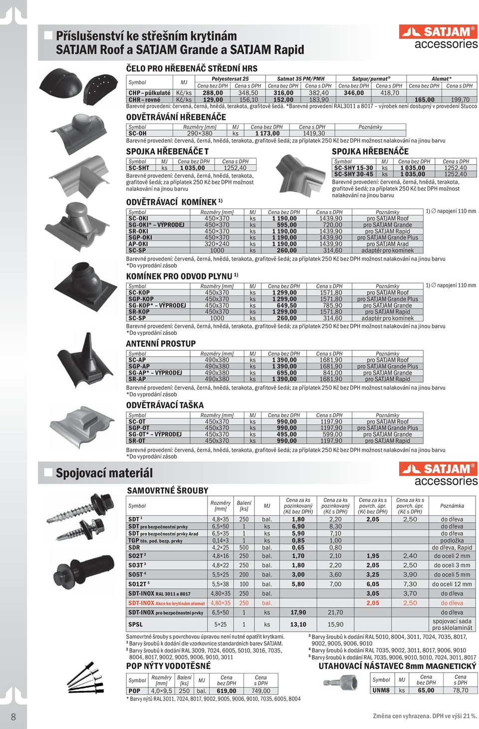 *Barevné provedení RAL3011 a 8017 výrobek není dostupný v provedení Stucco ODVĚTRÁVÁNÍ HŘEBENÁČE Rozměry SC-OH 290 380 ks 1 173,00 1419,30 Barevné provedení: červená, černá, hnědá, terakota,