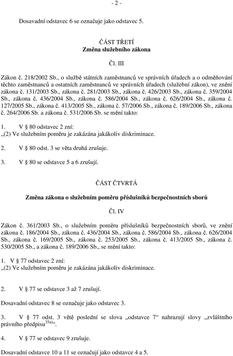 281/2003 Sb., zákona č. 426/2003 Sb., zákona č. 359/2004 Sb., zákona č. 436/2004 Sb., zákona č. 586/2004 Sb., zákona č. 626/2004 Sb., zákona č. 127/2005 Sb., zákona č. 413/2005 Sb., zákona č. 57/2006 Sb.