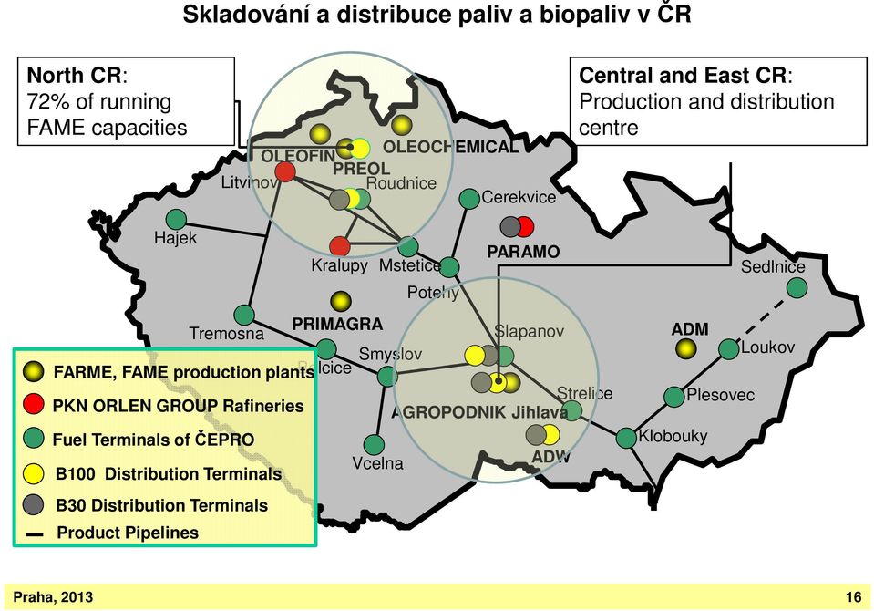 Tremosna Slapanov Smyslov FARME, FAME production plants Belcice Strelice PKN ORLEN GROUP Rafineries AGROPODNIK Jihlava Fuel