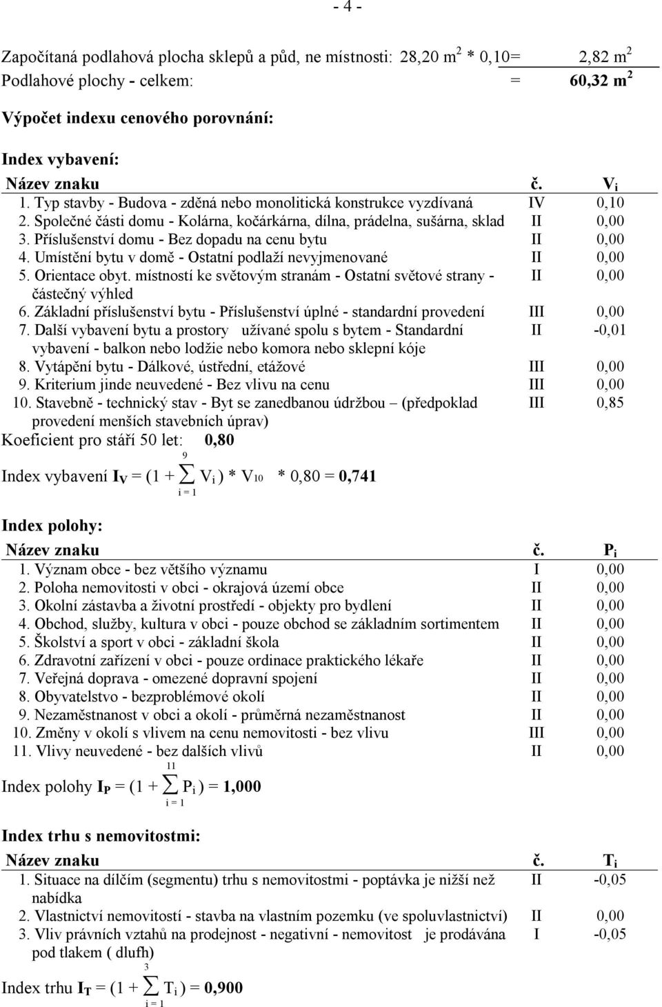 Příslušenství domu - Bez dopadu na cenu bytu II 0,00 4. Umístění bytu v domě - Ostatní podlaží nevyjmenované II 0,00 5. Orientace obyt.
