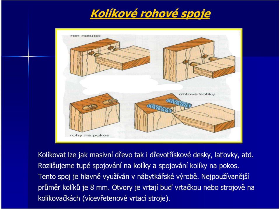 Tento spoj je hlavně využíván v nábytkářské výrobě.