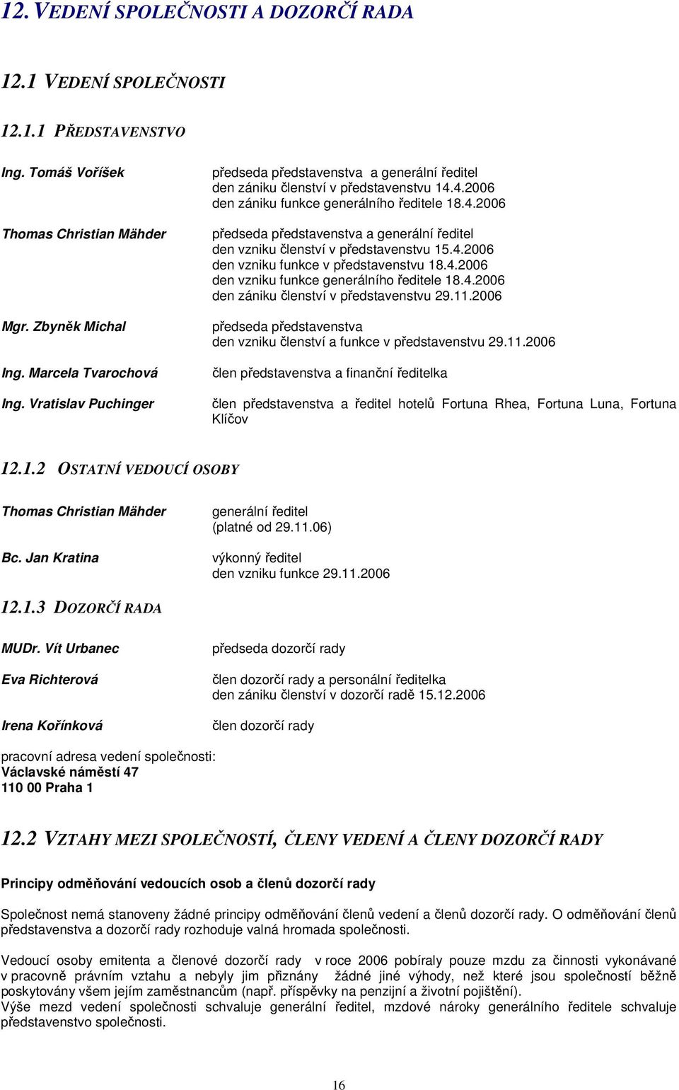 4.2006 den vzniku funkce v představenstvu 18.4.2006 den vzniku funkce generálního ředitele 18.4.2006 den zániku členství v představenstvu 29.11.