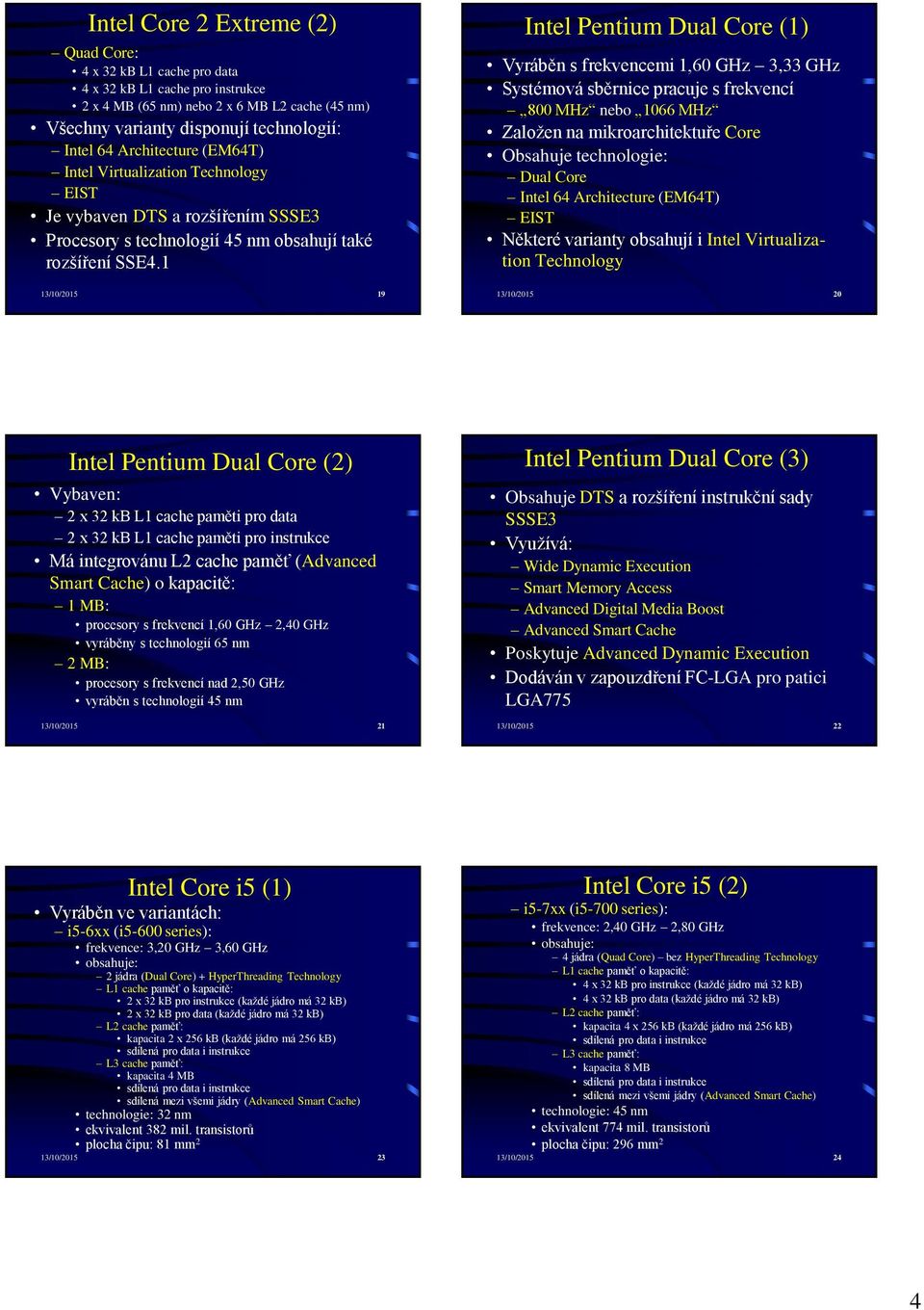 // Intel Pentium Dual Core () Vyráběn s frekvencemi, GHz, GHz Systémová sběrnice pracuje s frekvencí MHz nebo MHz Založen na mikroarchitektuře Core Obsahuje technologie: Dual Core Intel Architecture