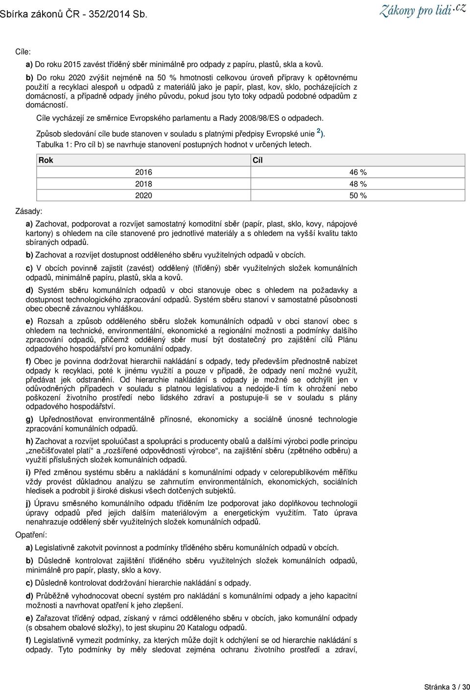 případně odpady jiného původu, pokud jsou tyto toky odpadů podobné odpadům z domácností. Cíle vycházejí ze směrnice Evropského parlamentu a Rady 2008/98/ES o odpadech.