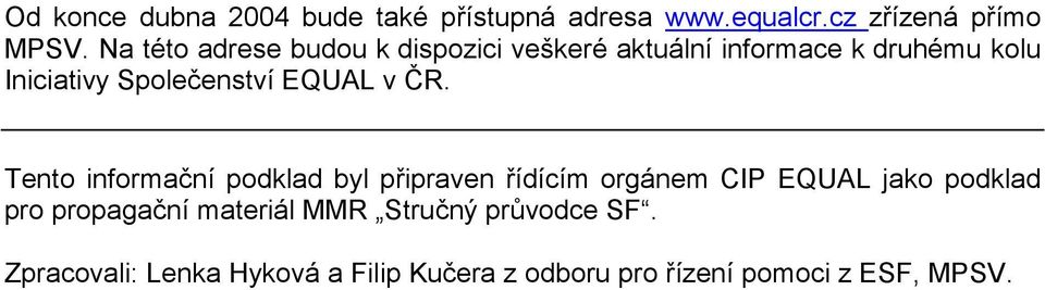 EQUAL v ČR.