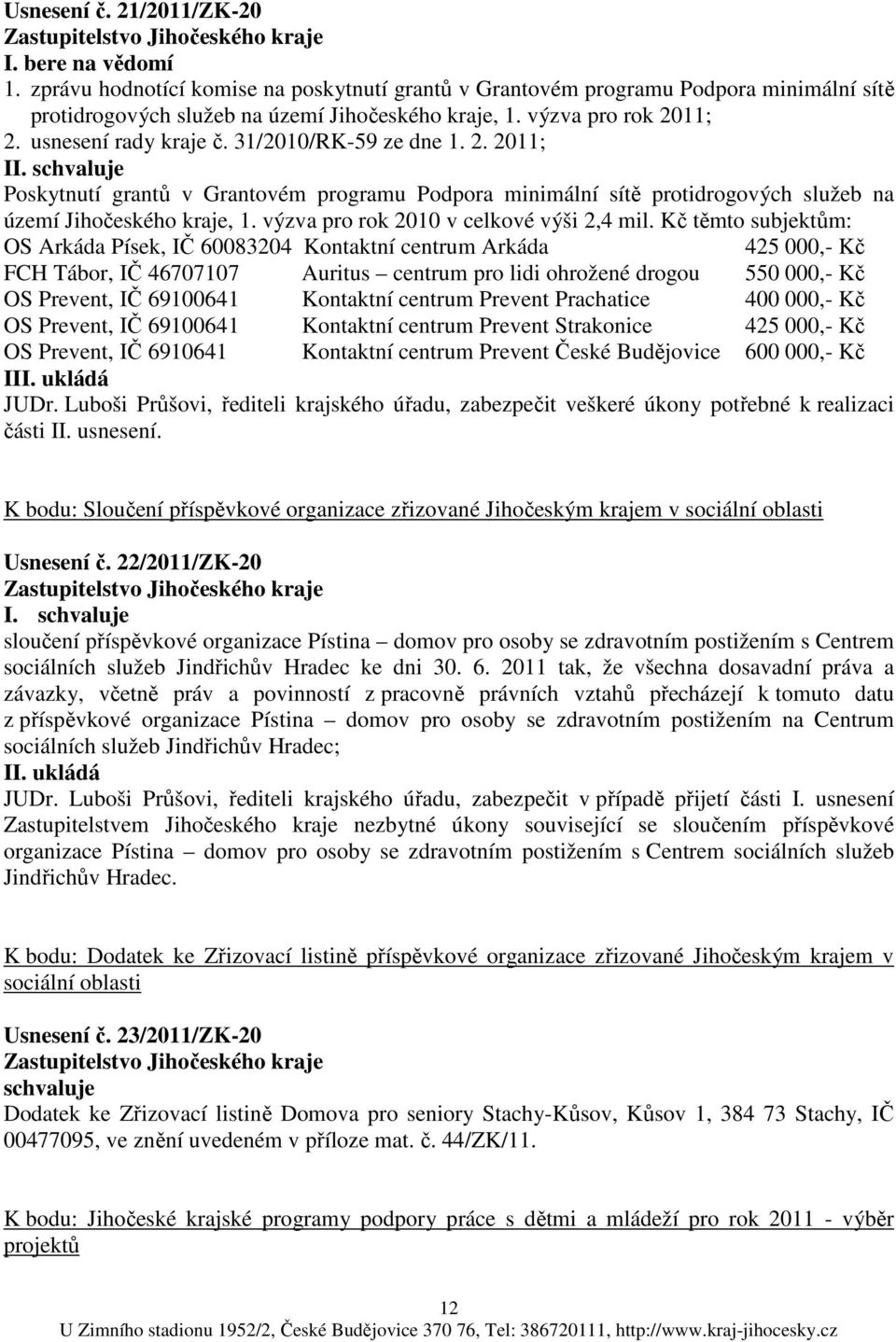 výzva pro rok 2010 v celkové výši 2,4 mil.