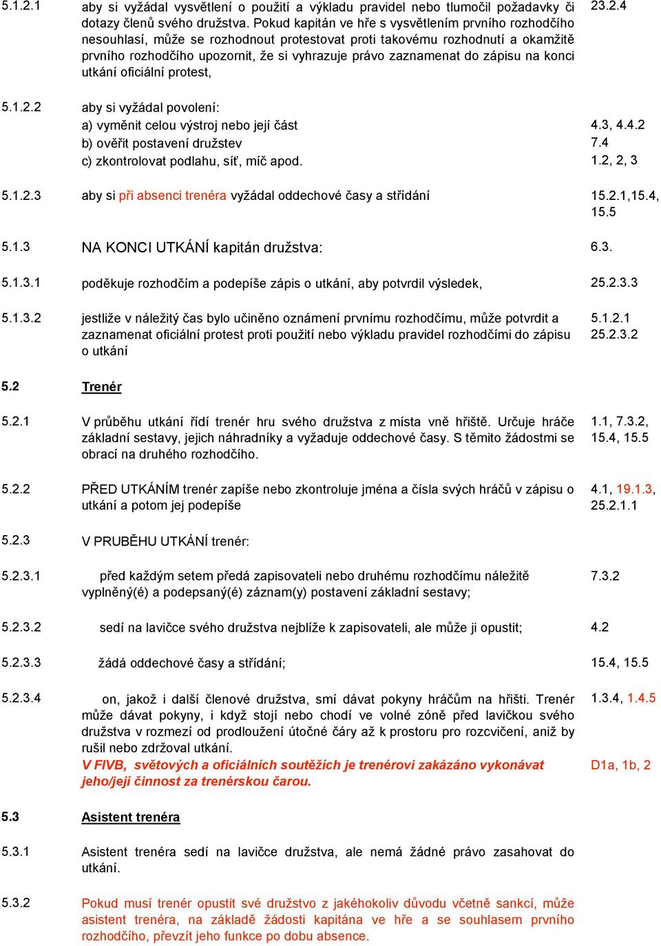 zápisu na konci utkání oficiální protest, 23.2.4 5.1.2.2 aby si vyžádal povolení: a) vyměnit celou výstroj nebo její část 4.3, 4.4.2 b) ověřit postavení družstev 7.