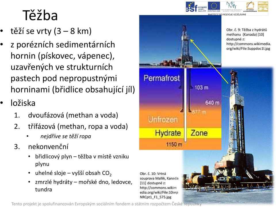 nekonvenční břidlicový plyn těžba v místě vzniku plynu uhelné sloje vyšší obsah CO 2 zmrzlé hydráty mořské dno, ledovce, tundra Obr. č.