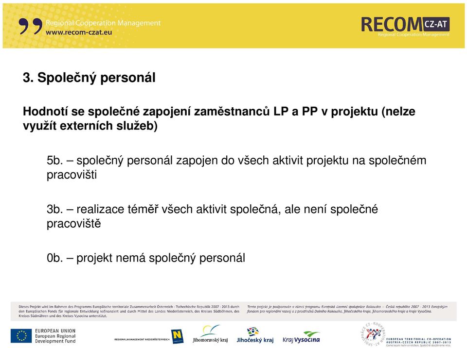 společný personál zapojen do všech aktivit projektu na společném