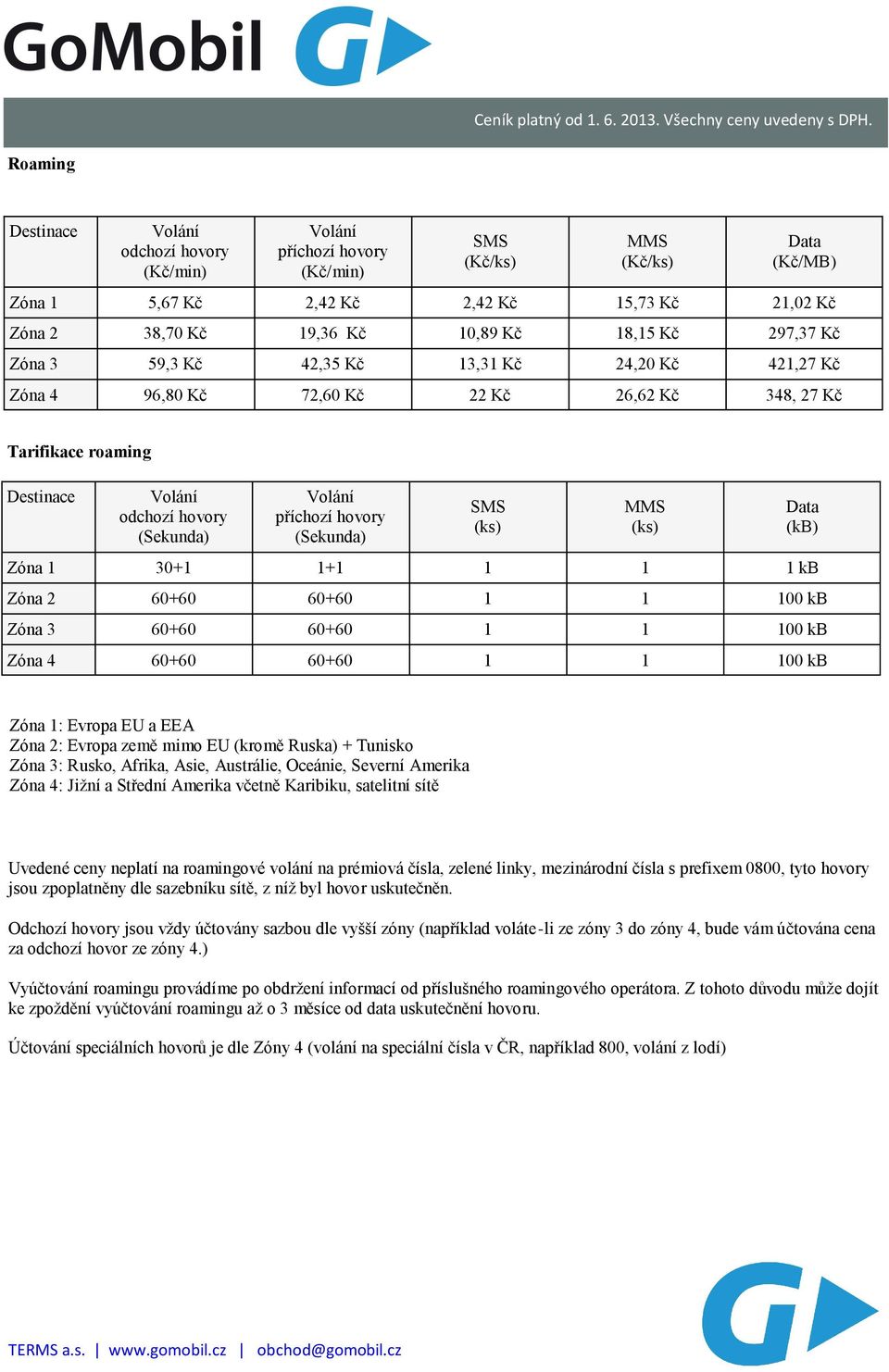 (ks) Zóna 1 30+1 1+1 1 1 1 kb Zóna 2 60+60 60+60 1 1 100 kb Zóna 3 60+60 60+60 1 1 100 kb Zóna 4 60+60 60+60 1 1 100 kb (kb) Zóna 1: Evropa EU a EEA Zóna 2: Evropa země mimo EU (kromě Ruska) +