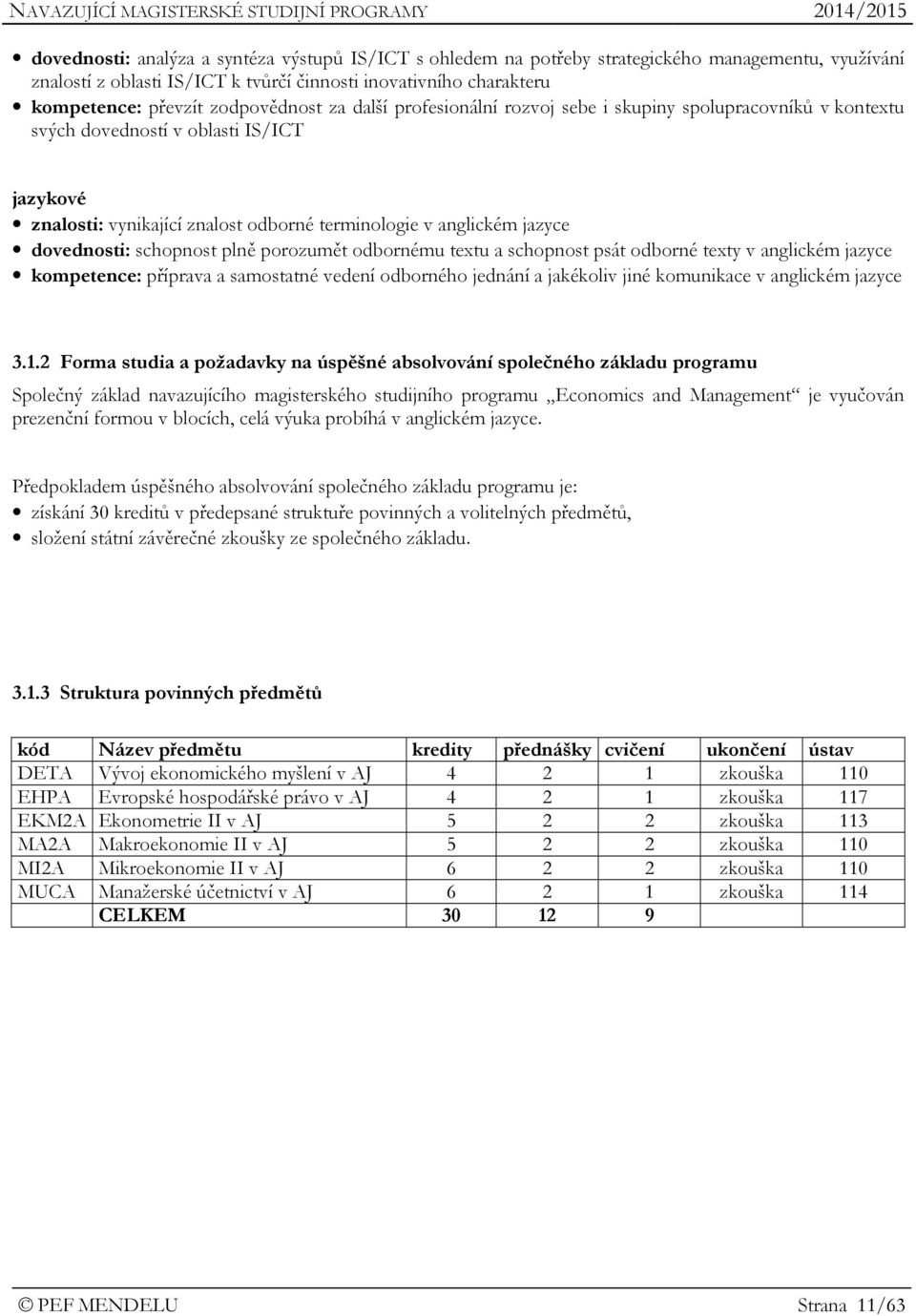 dovednosti: schopnost plně porozumět odbornému textu a schopnost psát odborné texty v anglickém jazyce kompetence: příprava a samostatné vedení odborného jednání a jakékoliv jiné komunikace v