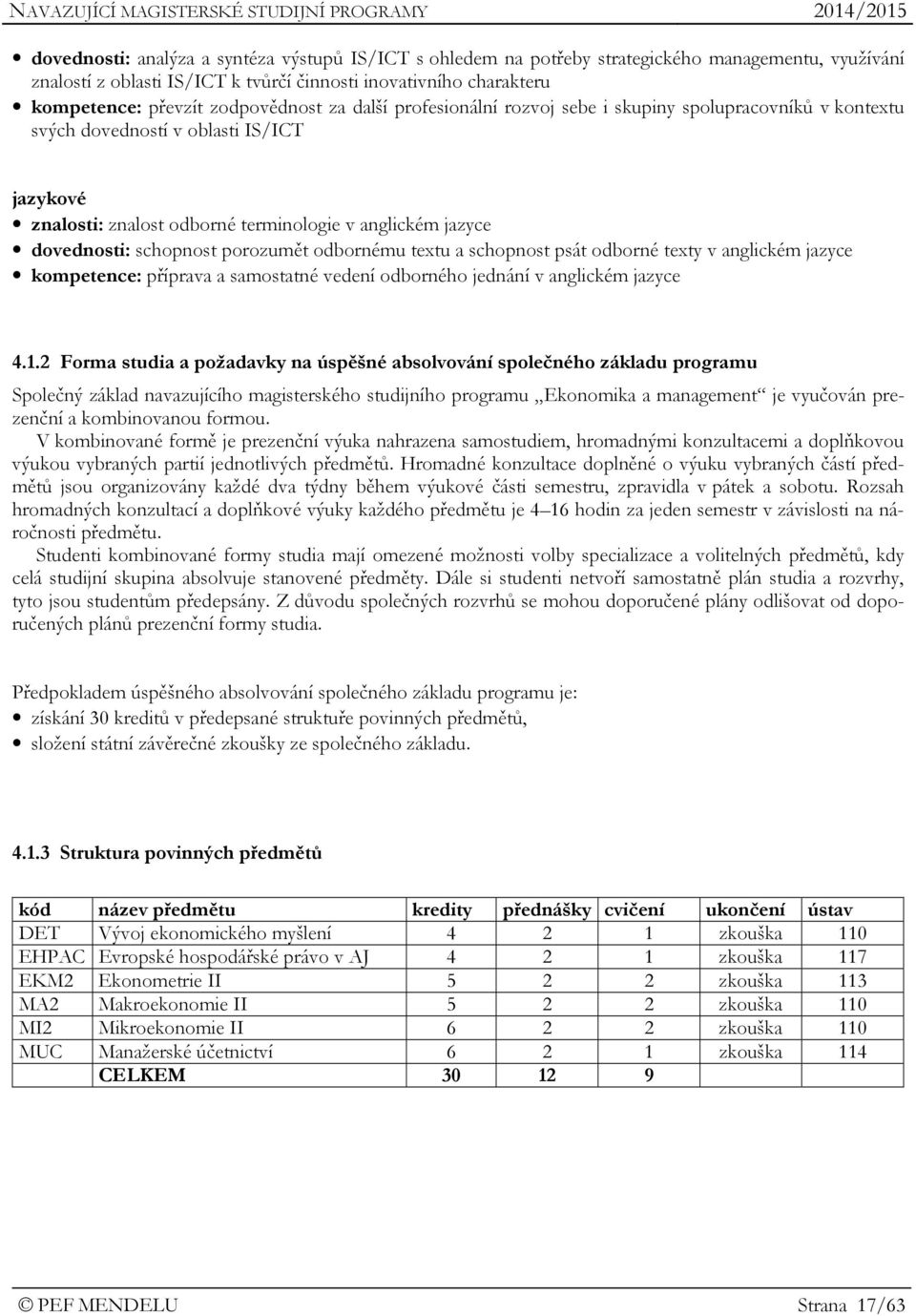 schopnost porozumět odbornému textu a schopnost psát odborné texty v anglickém jazyce kompetence: příprava a samostatné vedení odborného jednání v anglickém jazyce 4.1.