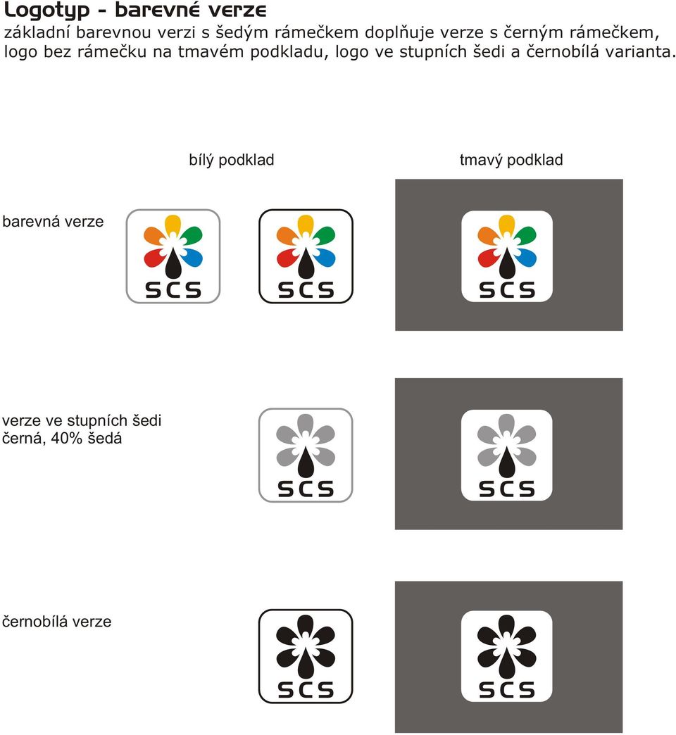 podkladu, logo ve stupních šedi a èernobílá varianta.