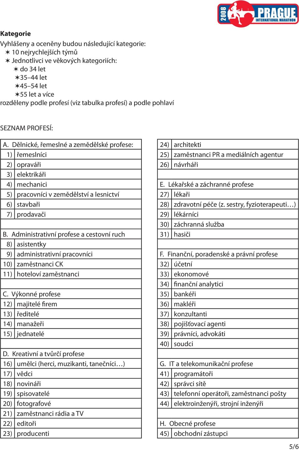 Dělnické, řemeslné a zemědělské profese: 1) řemeslníci 2) opraváři 3) elektrikáři 4) mechanici 5) pracovníci v zemědělství a lesnictví 6) stavbaři 7) prodavači B.