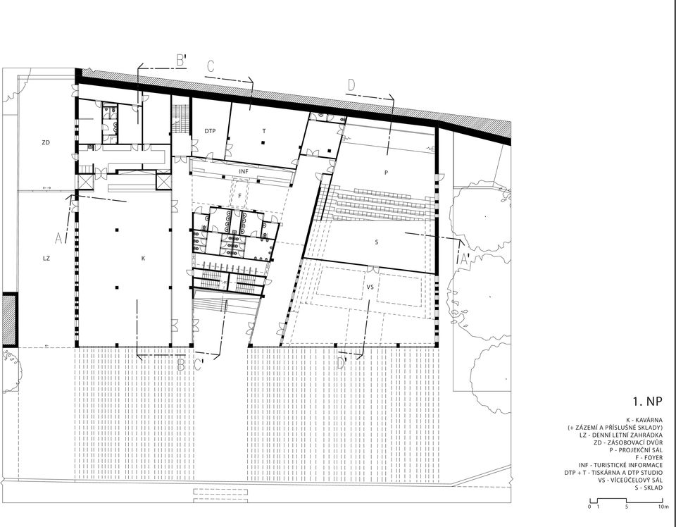 ZAHRÁDKA ZD - ZÁSOBOVACÍ DVŮR P - PROJEKČNÍ SÁL F - FOYER INF