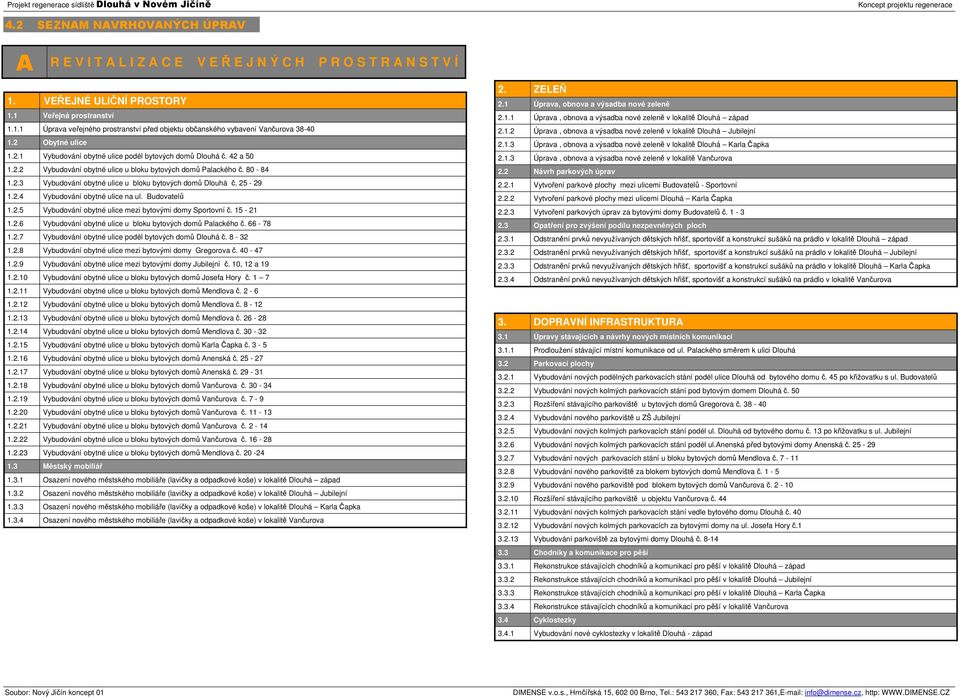 15-21 1.2.6 Palackého č. 66-78 1.2.7 Vybudování obytné ulice podél bytových domů Dlouhá č. 8-32 1.2.8 Vybudování obytné ulice mezi bytovými domy Gregorova č. 40-47 1.2.9 Vybudování obytné ulice mezi bytovými domy Jubilejní č.