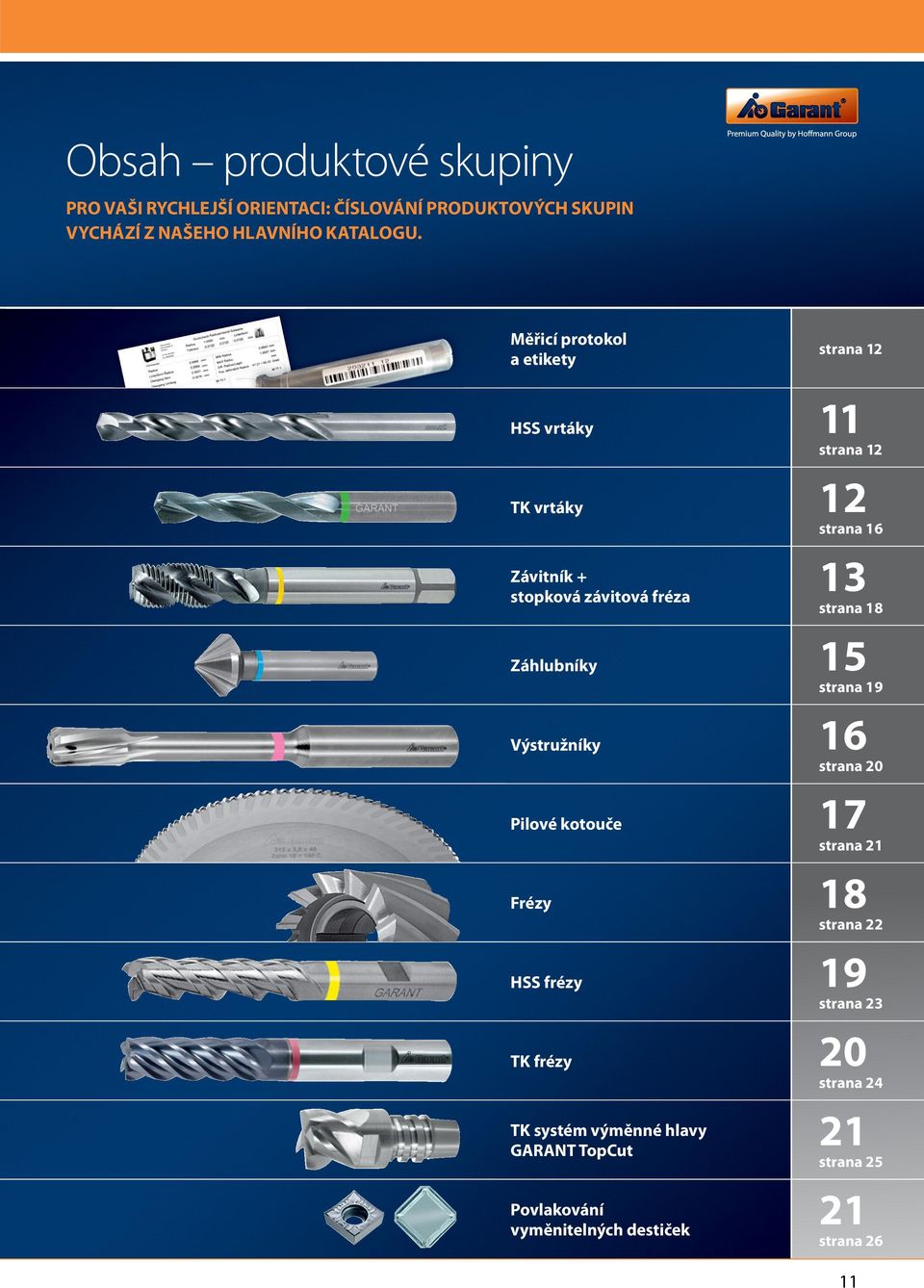 Záhlubníky 15 strana 18 strana 19 Výstružníky 16 strana 20 Pilové kotouče 17 strana 21 Frézy 18 strana 22 frézy 19