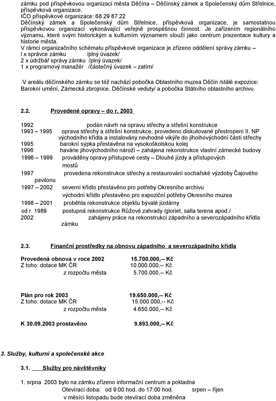 Je zařízením regionálního významu, které svým historickým a kulturním významem slouží jako centrum prezentace kultury a historie města.