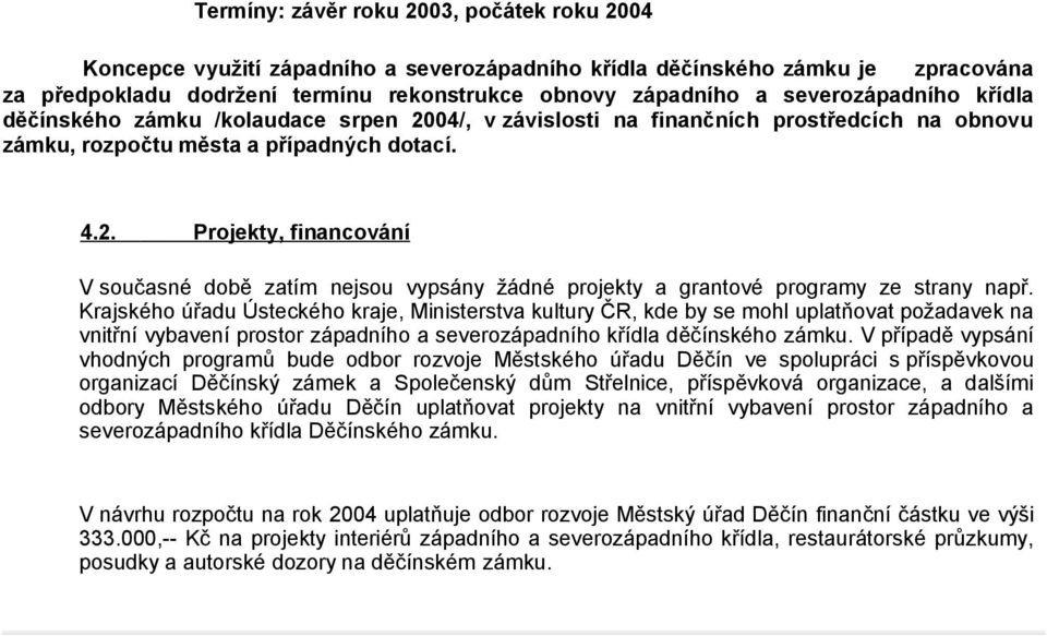 Krajského úřadu Ústeckého kraje, Ministerstva kultury ČR, kde by se mohl uplatňovat požadavek na vnitřní vybavení prostor západního a severozápadního křídla děčínského zámku.