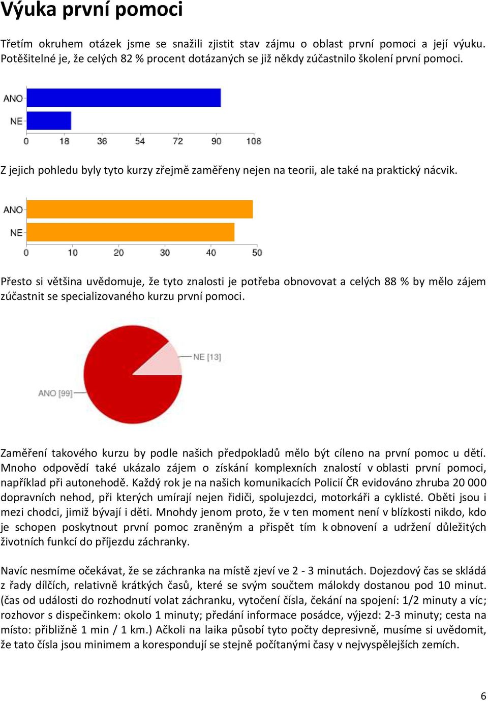 Přesto si většina uvědomuje, že tyto znalosti je potřeba obnovovat a celých 88 % by mělo zájem zúčastnit se specializovaného kurzu první pomoci.