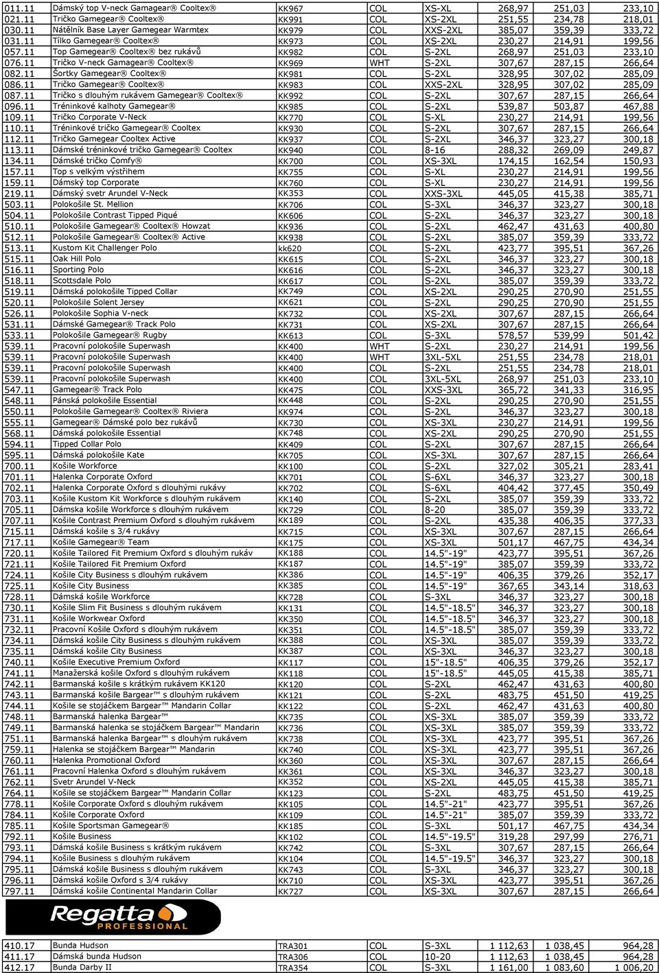 11 Top Gamegear Cooltex bez rukávů KK982 COL S-2XL 268,97 251,03 233,10 076.11 Tričko V-neck Gamagear Cooltex KK969 WHT S-2XL 307,67 287,15 266,64 082.