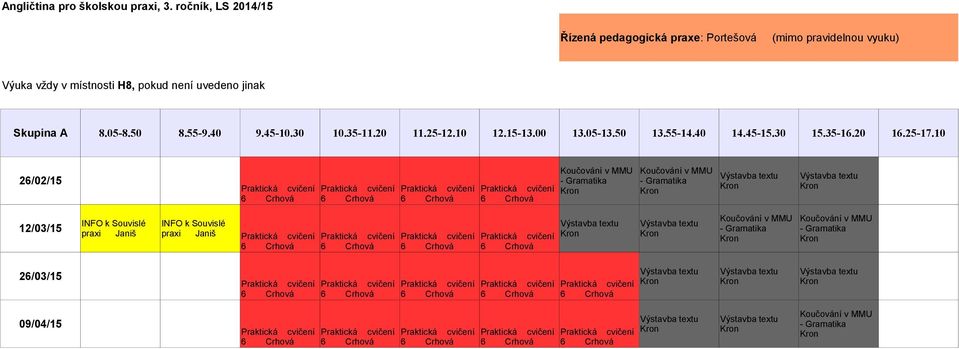 Výuka vždy v místnosti H8, pokud není uvedeno jinak Skupina A 26/02/15 6