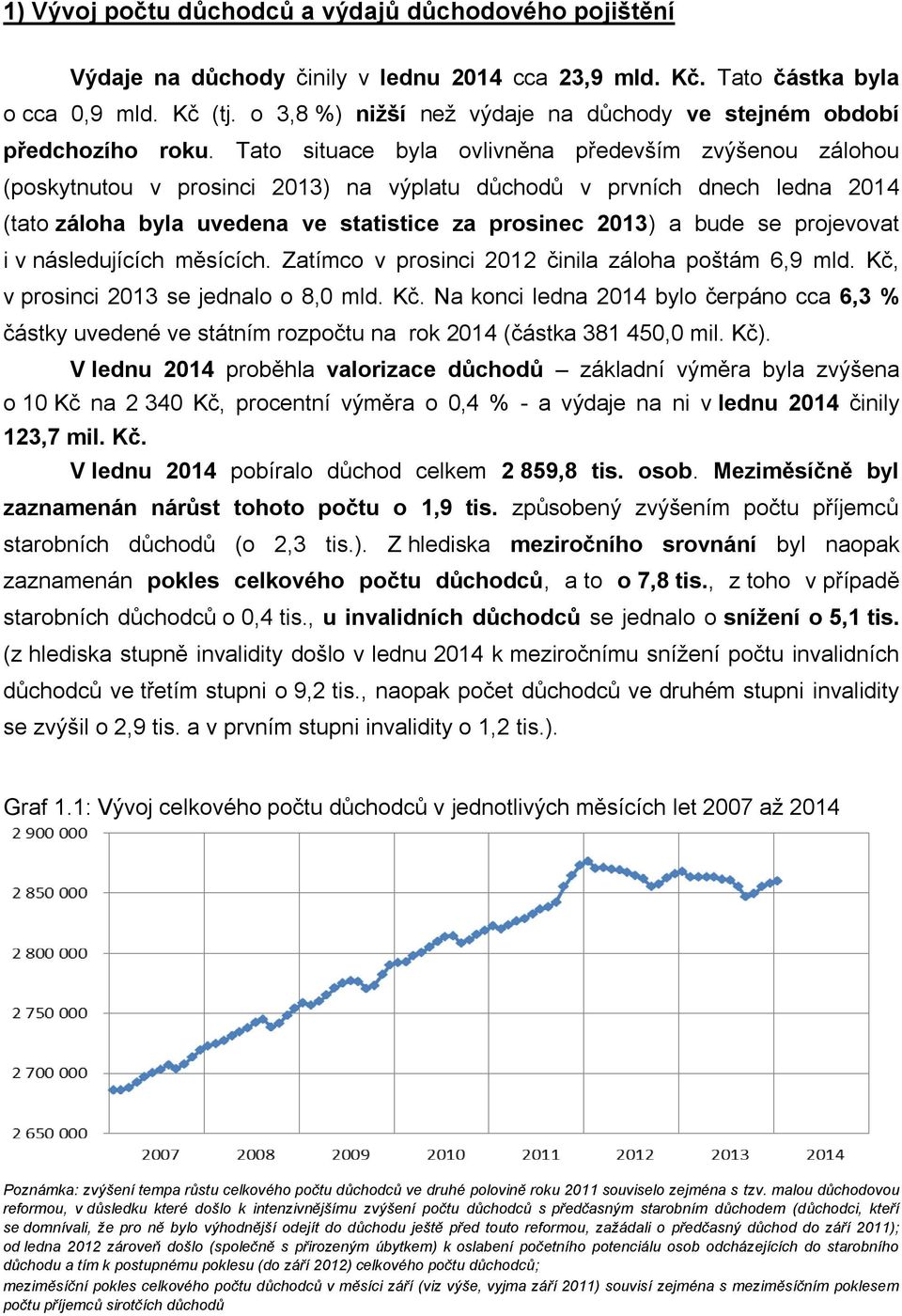 Tato situace byla ovlivněna především zvýšenou zálohou (poskytnutou v prosinci 2013) na výplatu důchodů v prvních dnech ledna 2014 (tato záloha byla uvedena ve statistice za prosinec 2013) a bude se