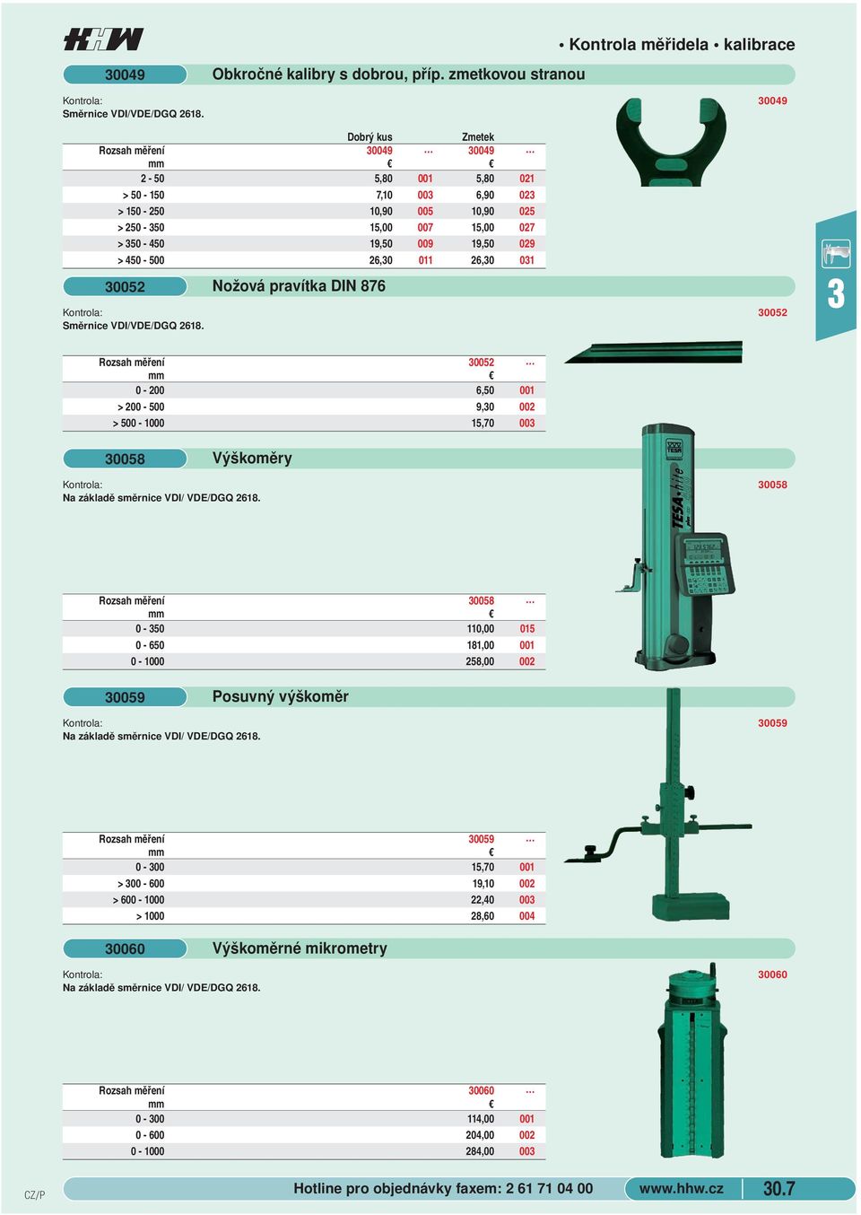 15,00 027 > 50-450 19,50 009 19,50 029 > 450-500 26,0 011 26,0 01 0052 Nožová pravítka DIN 876 0052 Rozsah měření 0052 0-200 6,50 001 > 200-500 9,0 002 > 500-1000 15,70 00 0058 Výškoměry 0058