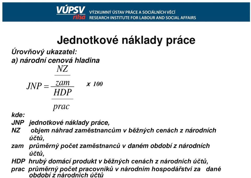 zam průměrný počet zaměstnanců v daném období z národních účtů, HDP hrubý domácí produkt v běžných